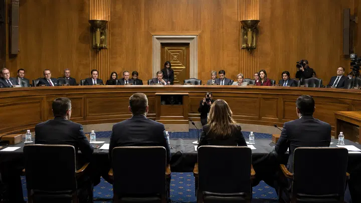 Foto real de Donald Trump em contexto oficial, com bandeiras dos Estados Unidos, e prédio do Federal Reserve em composição editorial.