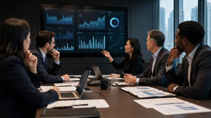 Bolsa de Nairóbi, investidores locais e telas de empresas globais de tecnologia.
