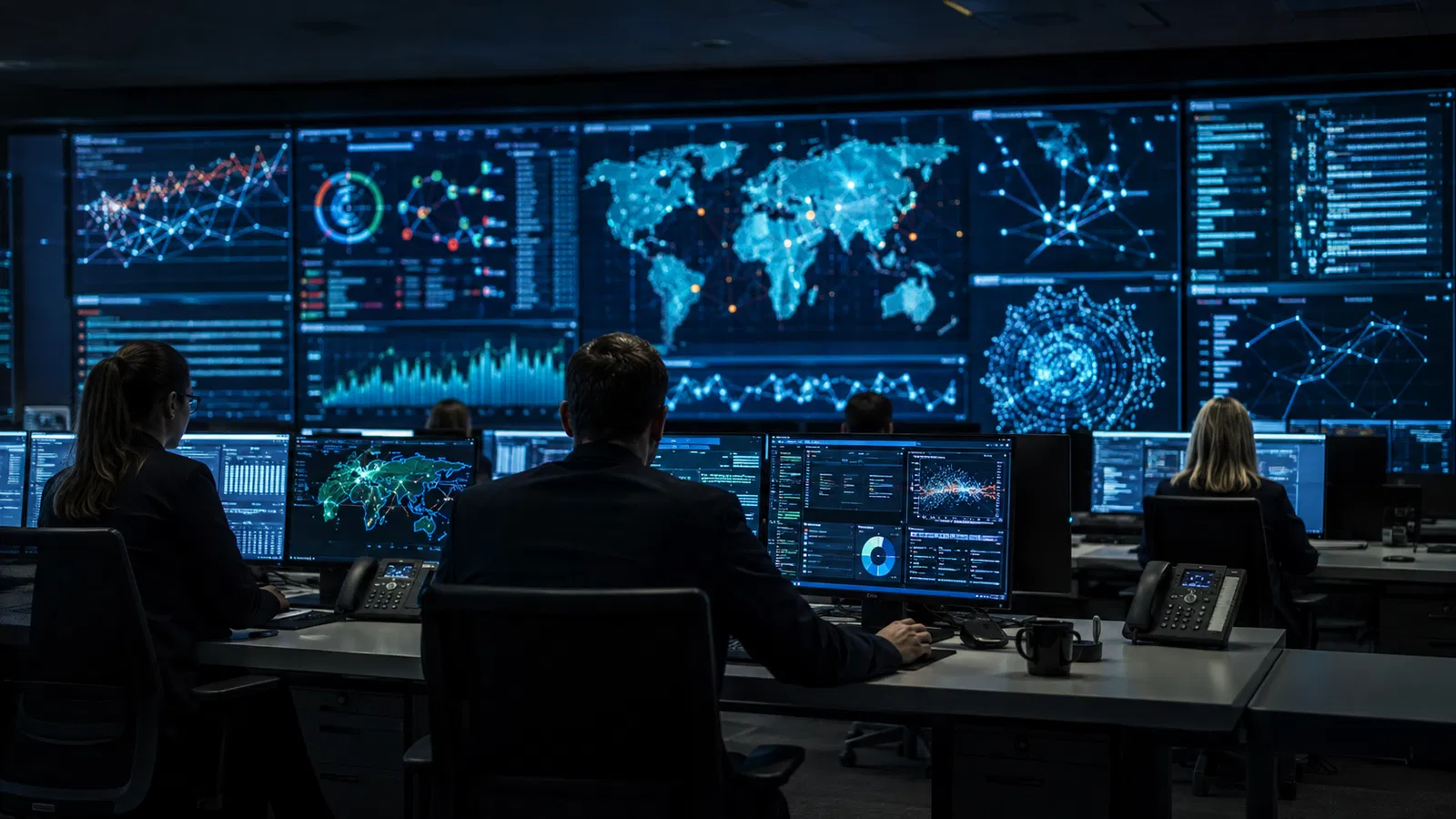 Servidores Cloudflare, mapa de rede global e equipe de segurança.
