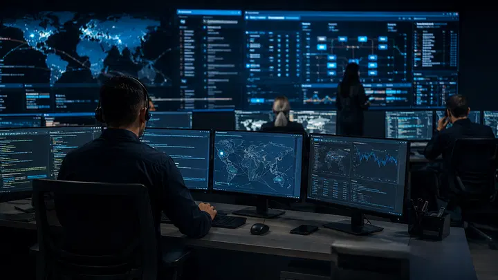 Servidores Cloudflare, mapa de rede global e equipe de segurança.