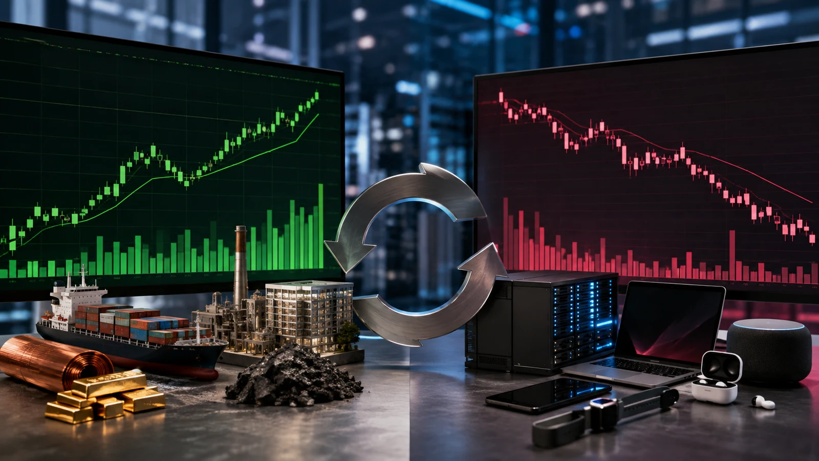 Imagem de capa com dois gráficos, valor e crescimento, e grandes empresas de tecnologia ao fundo, formato 16:9.