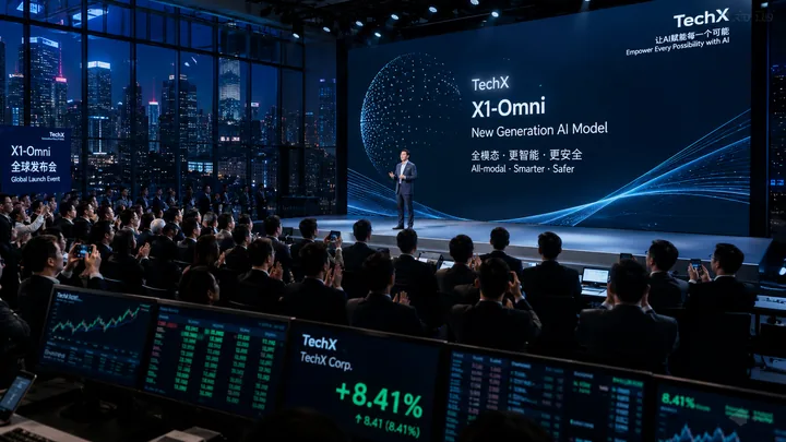 Imagem de capa com nuvem Alibaba, modelo Qwen e gráfico de alta de 7%, formato 16:9.