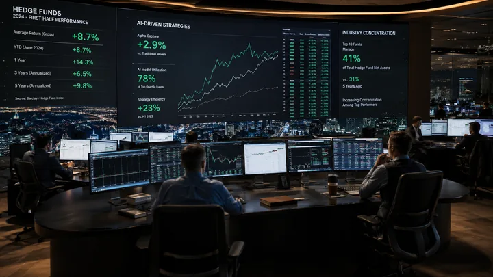 Imagem de capa com gestores, telas de mercado e retorno de 7%, formato 16:9.